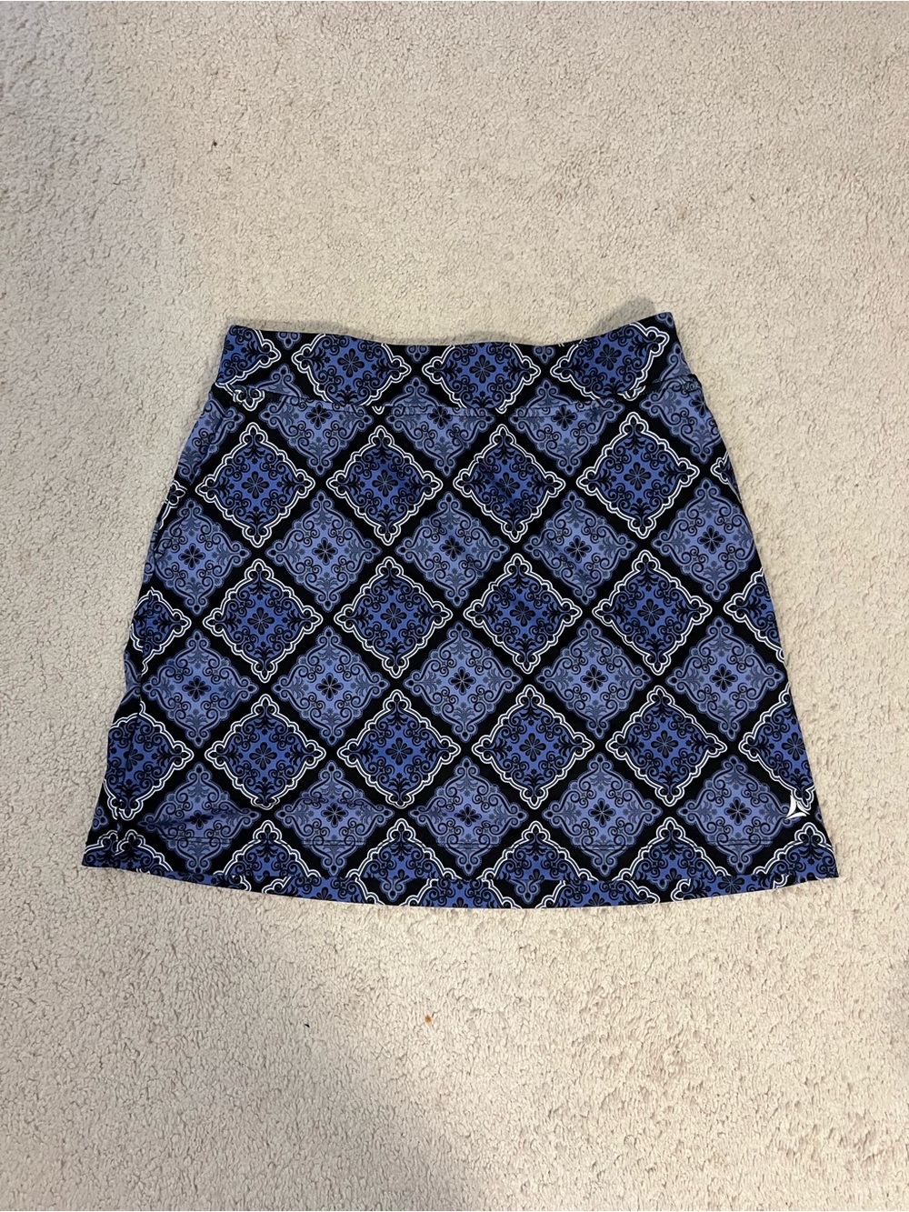 Bermuda Sands Printed A-Line Skort in Blue Tile Pattern